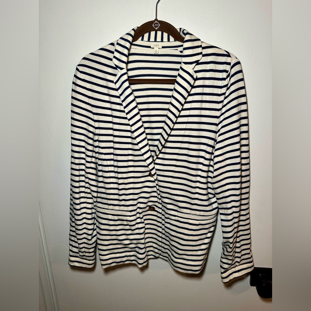 J. Crew cream with navy stripe cotton blazer Size Large